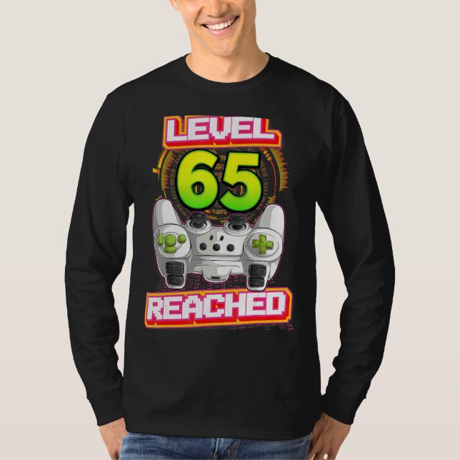 Level 65 Reached Gamer 65th Birthday Video Gaming  T-Shirt (Front)