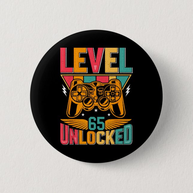 Level 65 Unlocked Video Gaming 65th Birthday Gamer Button (Front)