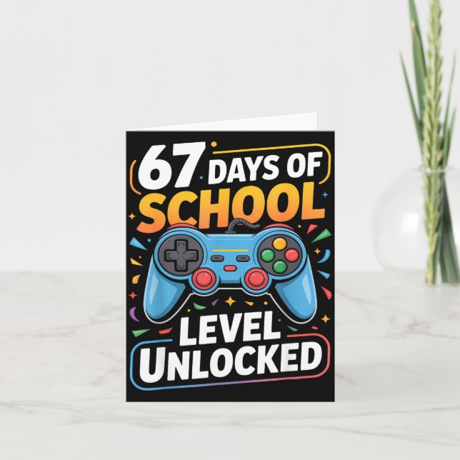 Level 67 Days Of School Unlocked Boys 67th Day Of  Card (Front)