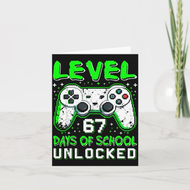 Level 67 Days Of School Unlocked Boys 67th Day Of  Card (Front)
