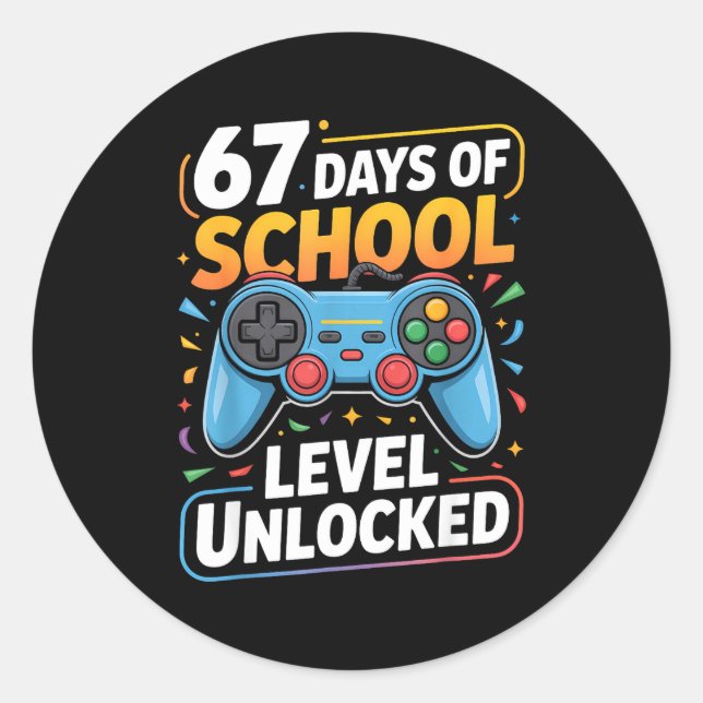Level 67 Days Of School Unlocked Boys 67th Day Of  Classic Round Sticker (Front)