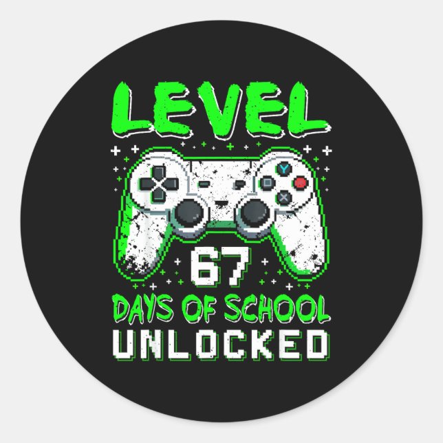 Level 67 Days Of School Unlocked Boys 67th Day Of  Classic Round Sticker (Front)