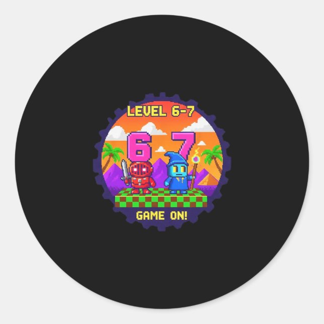 Level 6 7 Gaming Pixel Art Six Seven Gamers  Classic Round Sticker (Front)
