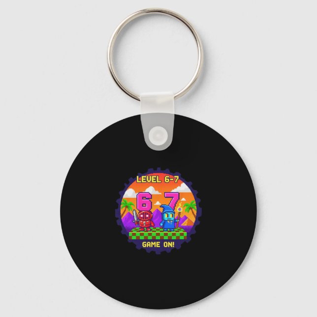 Level 6 7 Gaming Pixel Art Six Seven Gamers  Keychain (Front)