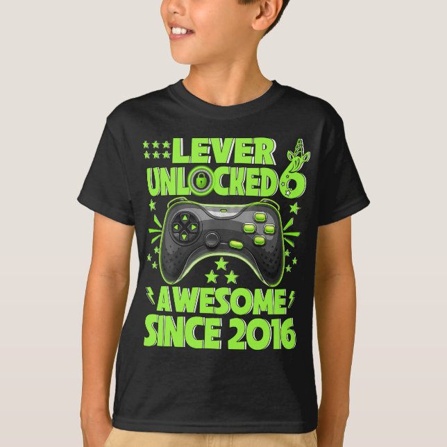 Level 6 Unlocked Awesome 2016 Video Game 6th Birth T-Shirt (Front)