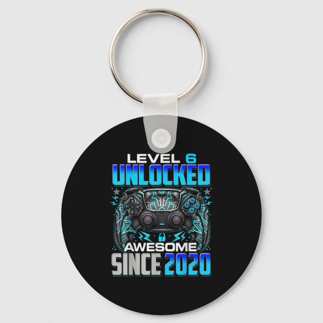 Level 6 Unlocked Awesome Since 2020 6th Birthday G Keychain (Front)