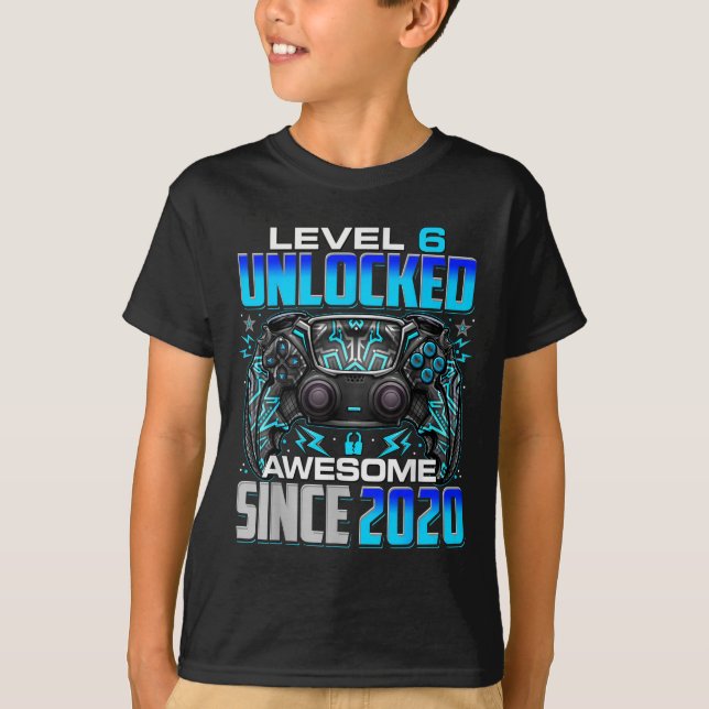 Level 6 Unlocked Awesome Since 2020 6th Birthday G T-Shirt (Front)