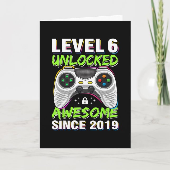 Level 6 Unlocked Awesome Since 6th Birthday Gaming Card (Front)