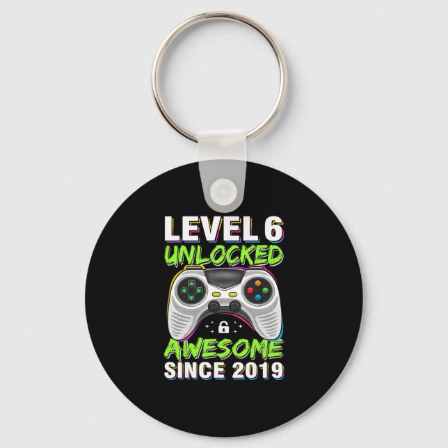 Level 6 Unlocked Awesome Since 6th Birthday Gaming Keychain (Front)