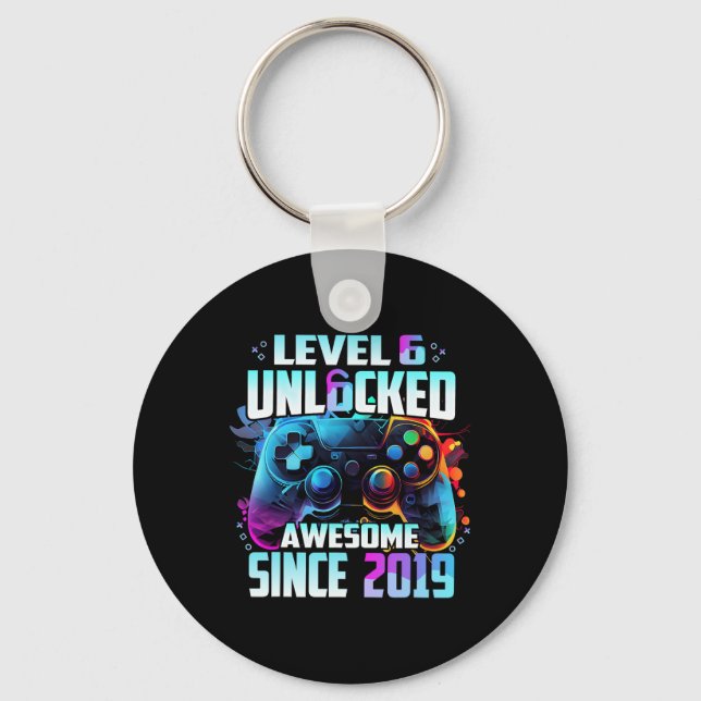 Level 6 Unlocked Awesome Since 6th Birthday Gaming Keychain (Front)
