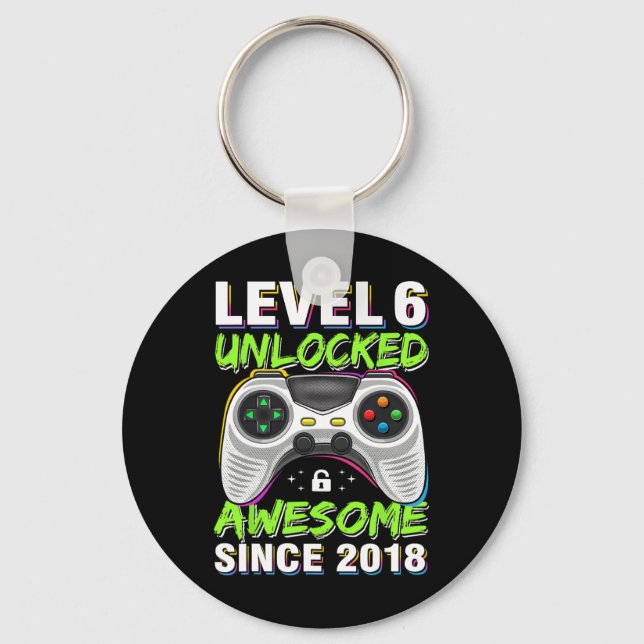 Level 6 Unlocked Awesome Since 6th Birthday Gaming Keychain (Front)