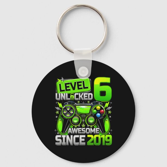 Level 6 Unlocked Awesome Since 6th Birthday Gaming Keychain (Front)