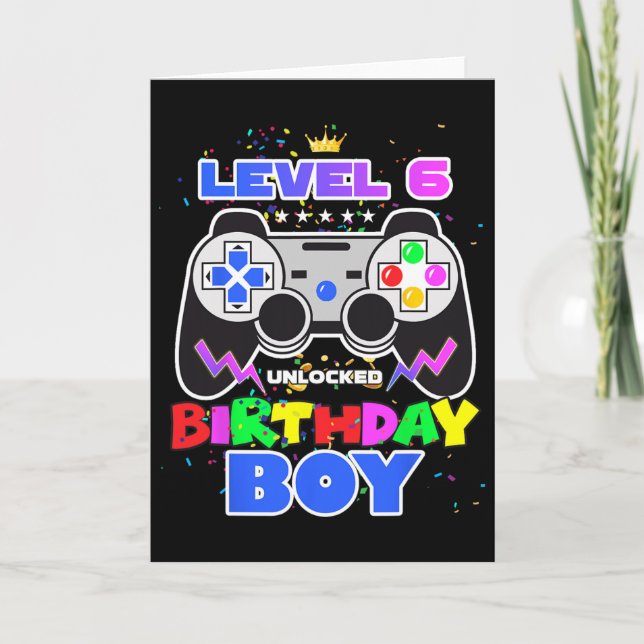 Level 6 Unlocked Birthday Boy Video Game 6th Birth Card (Front)