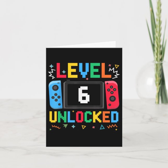 Level 6 Unlocked Birthday Video Gamer 6th Birthday Card (Front)