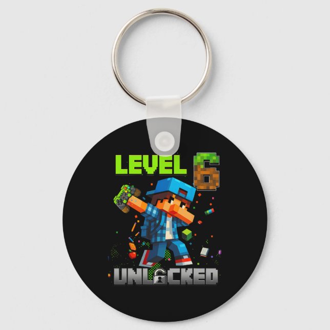 Level 6 Unlocked Funy Birthday Boy Pixel Gamer 6th Keychain (Front)