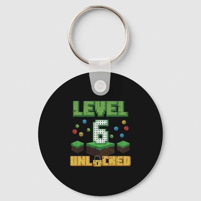 Level 6 Unlocked Pixel Gamer 6th Birthday Gaming B Keychain (Front)