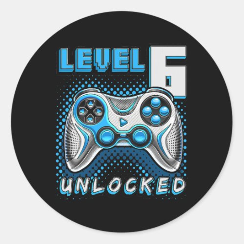 Level 6 Unlocked Video Game 6th Birthday Gamer Classic Round Sticker