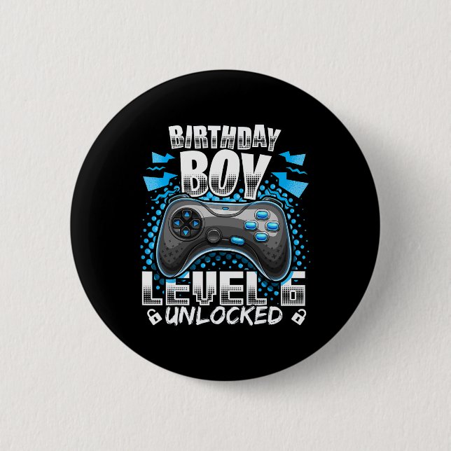 Level 6 Unlocked Video Game 6th Birthday Gamer Gif Button (Front)