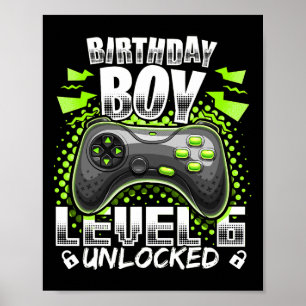 Level 6 Unlocked Video Game 6th Birthday Gamer Gif Poster