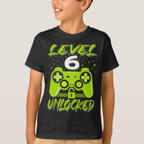 Level 6 Unlocked Video Game 6th Birthday Gamer Gif T_Shirt