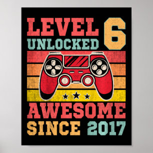 Level 6 Unlocked Vintage Video Game 6th Birthday G Poster