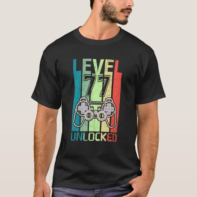 Level 77 Unlocked  Video Gamer 77th Birthday  Tee (Front)