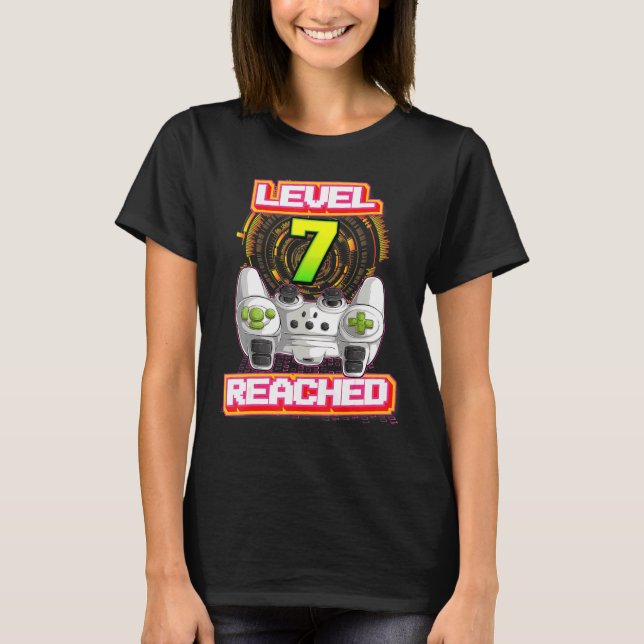 Level 7 Reached Gamer 7th Birthday Video Gaming Bo T-Shirt (Front)