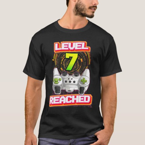 Level 7 Reached Gamer 7th Birthday Video Gaming Bo T_Shirt