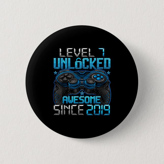 Level 7 Unlocked 7 Year Old For Boys 7th Birthday  Button (Front)