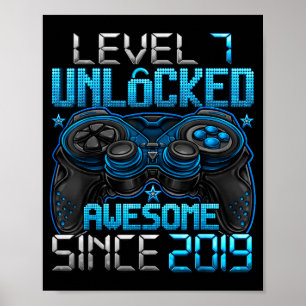 Level 7 Unlocked 7 Year Old For Boys 7th Birthday Poster