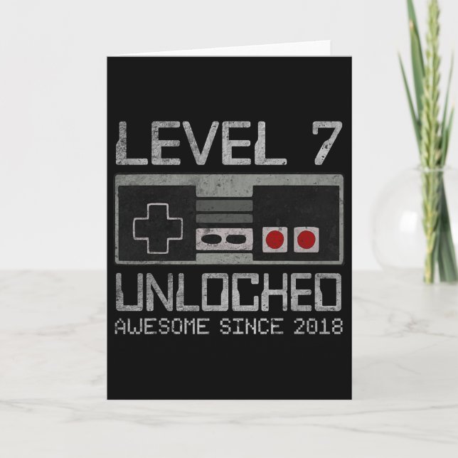 Level 7 Unlocked 7th Birthday 7 Year Old Video Gam Card (Front)