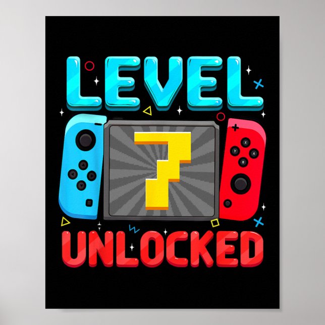 Level 7 Unlocked 7th Birthday Boy Gamer 7 Year Old Poster (Front)