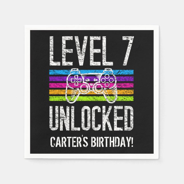 Level 7 Unlocked 7th Birthday Personalized Gamer Napkins (Front)