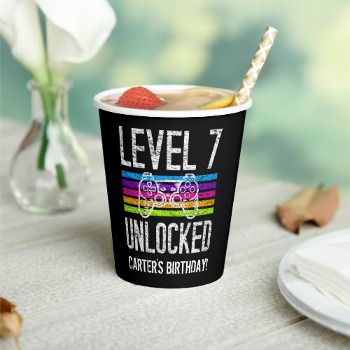 Level 7 Unlocked 7th Birthday Personalized Gamer Paper Cups