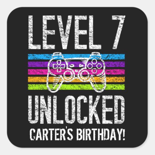 Level 7 Unlocked 7th Birthday Personalized Gamer Square Sticker