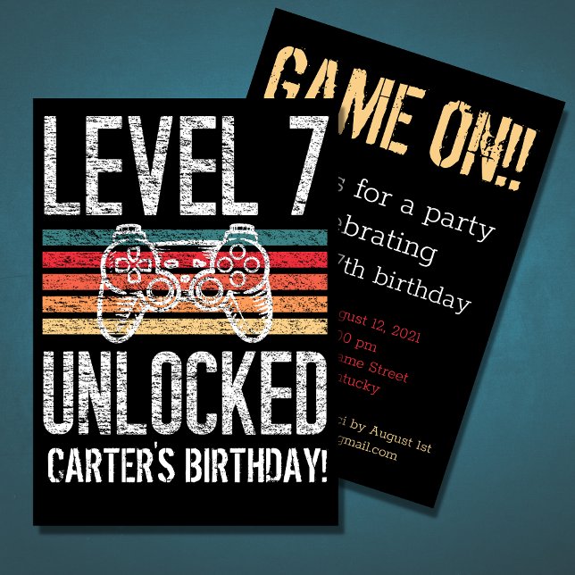 Level 7 Unlocked 7th Birthday Personalized Invitation (Creator Uploaded)