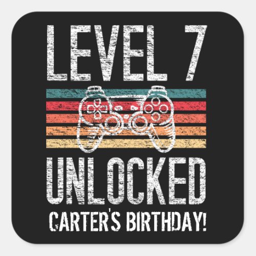 Level 7 Unlocked 7th Birthday Personalized Square Sticker