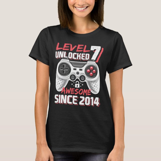 Level 7 Unlocked Awesome 2014 Video Game 7th Birth T-Shirt (Front)