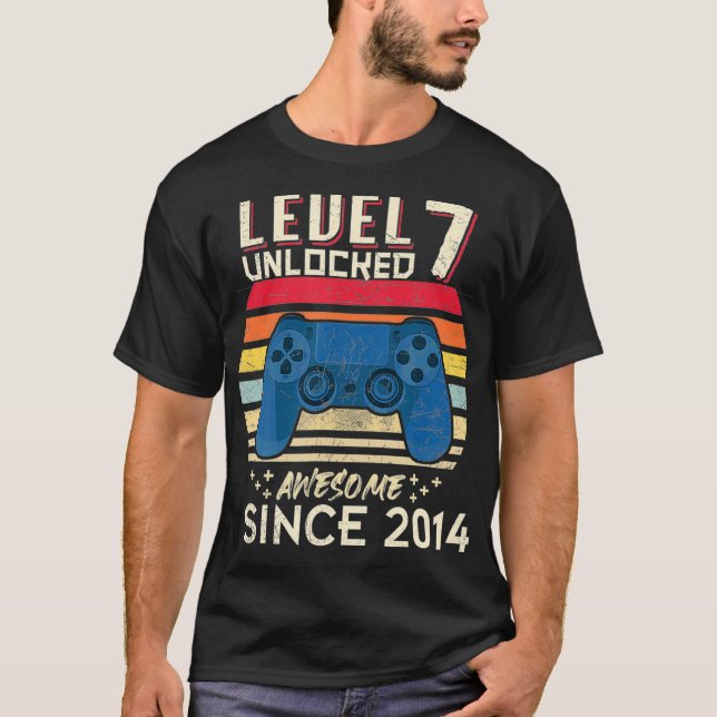 Level 7 Unlocked Awesome 2014 Video Game 7th Birth T-Shirt (Front)