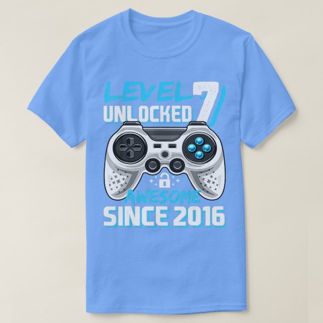 Level 7 Unlocked Awesome 2016 Video Game 7th Birth T-Shirt (Design Front)
