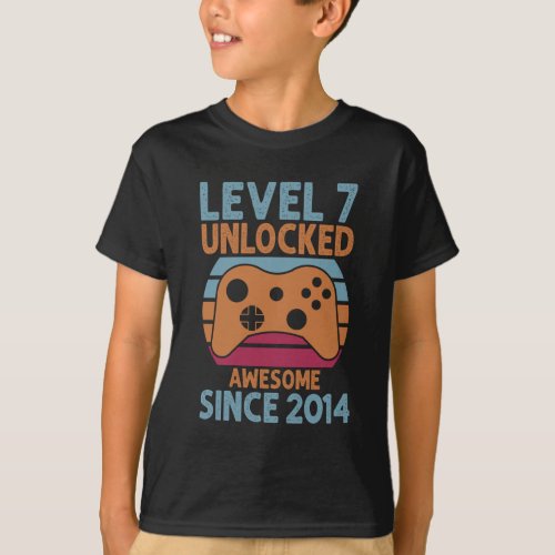 Level 7 Unlocked Awesome Since 2014  7th Birthday T_Shirt