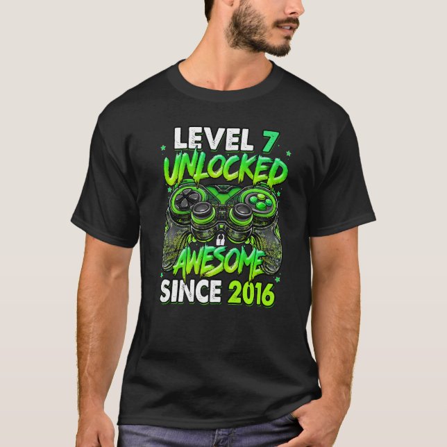 Level 7 Unlocked Awesome Since 2016 7th Birthday G T-Shirt (Front)