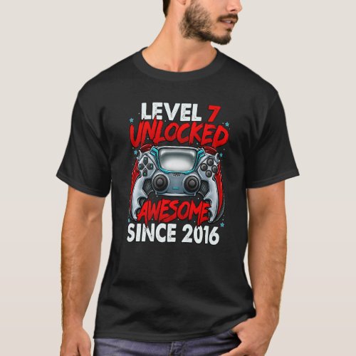 Level 7 Unlocked Awesome Since 2016 7th Birthday G T_Shirt