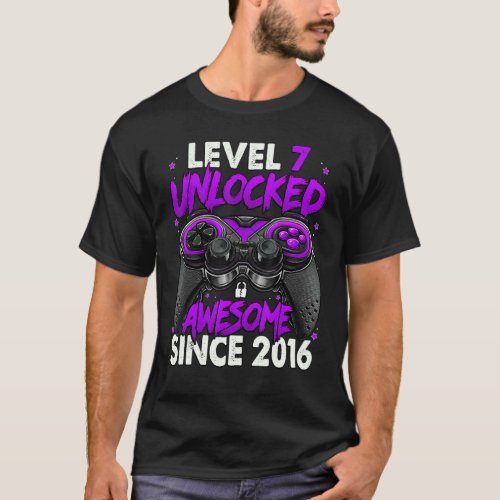 Level 7 Unlocked Awesome Since 2016 7th Birthday G T_Shirt