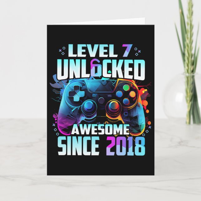Level 7 Unlocked Awesome Since 7th Birthday Gaming Card (Front)
