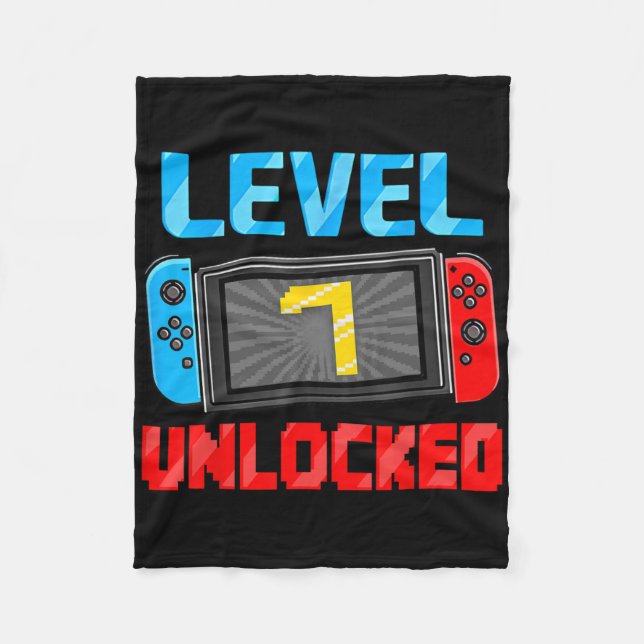 Level 7 Unlocked Gamer 7th Birthday Gift Video Gam Fleece Blanket (Front)