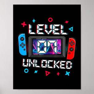 Level 7 Unlocked Gamer 7th Birthday Gift Video Gam Poster
