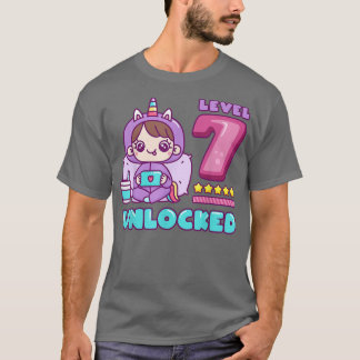 Level 7 Unlocked, Unicorn Gamer Girl Birthday 7 T- T-Shirt