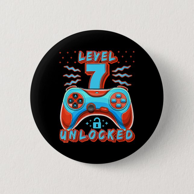 Level 7 Unlocked Video Game 7th Birthday Gamer Boy Button (Front)
