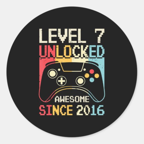 Level 7 Unlocked Video Game 7th Birthday Gamer Boy Classic Round Sticker